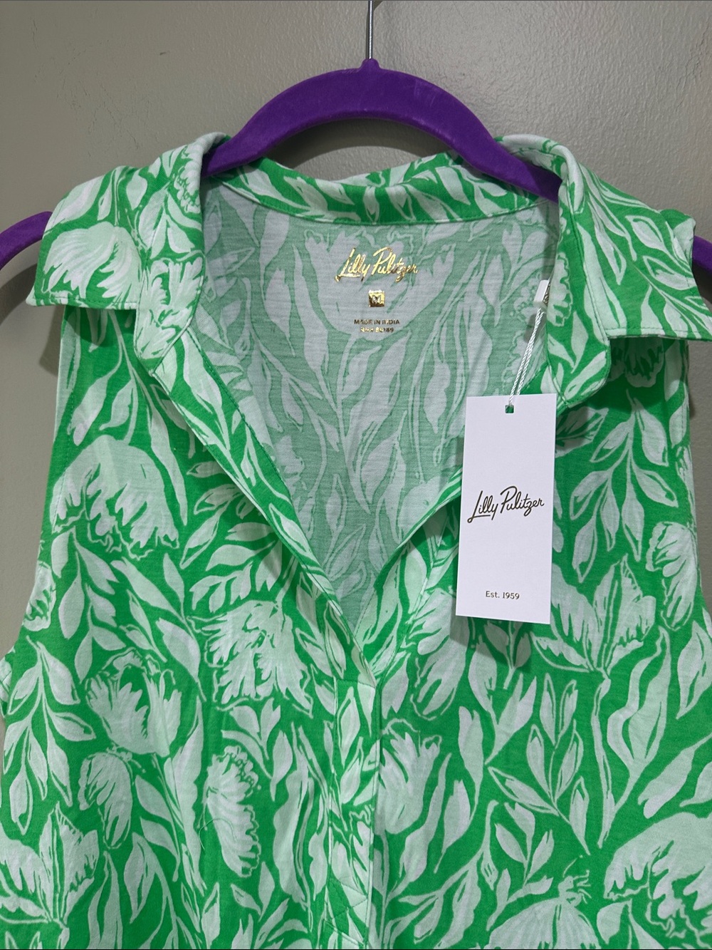 ☀️Lilly Pulitzer Green and White Leaf Print Sleeveless Mini Dress - Picture 2 of 4